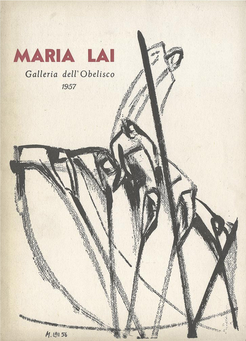 Pieghevole della mostra personale di Maria Lai alla Galleria dell’Obelisco, Roma, febbraio 1957